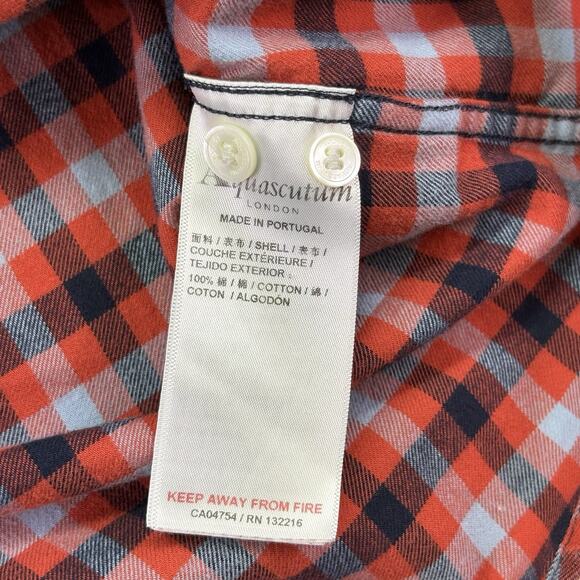 Aquascutum London Flannel Red Tattersall Long Sleeve Button Down Shirt Size M - Picture 10 of 11